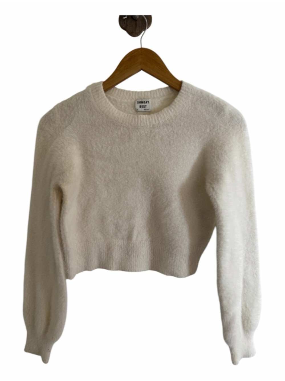 Sunday Best Soft Fuzzy Cropped Sweater Ivory Small